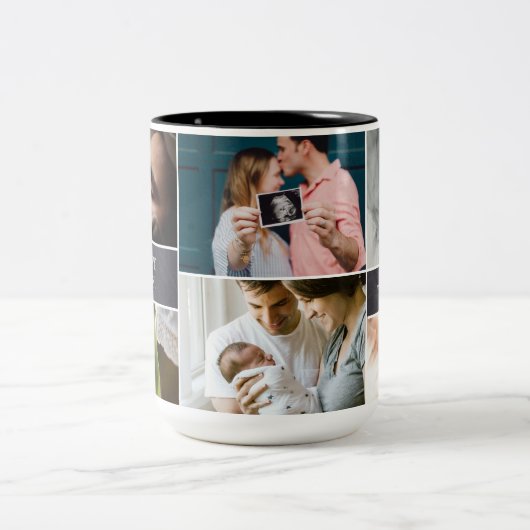 写カスタム真コラージュパパハッピー初めてのクリスマス ツートーンマグカップ (中央)