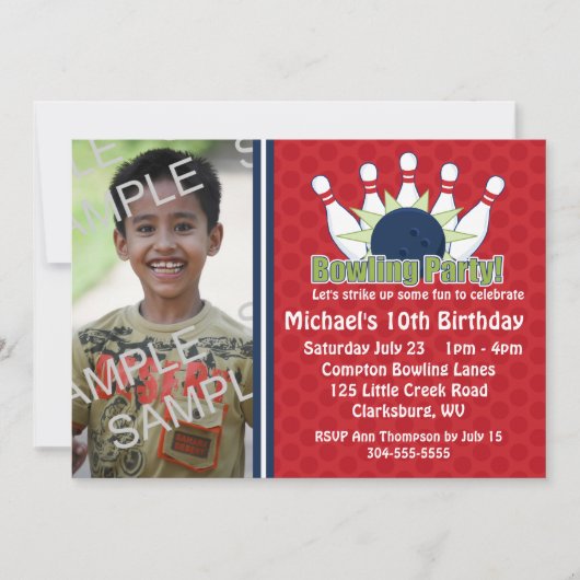 写カスタム真ボーリング誕生パーティー 招待状 (正面)