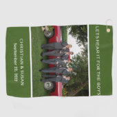 写カスタム真及び文字グリーン ゴルフタオル (横)