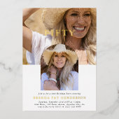 写スタイリッシュミニマル真50誕生日 箔招待状 (正面)