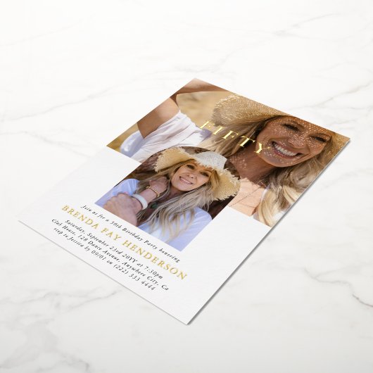 写スタイリッシュミニマル真50誕生日 箔招待状 (回転した状態)