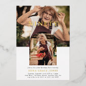 写スタイリッシュミニマル真90誕生日 箔招待状 (正面)