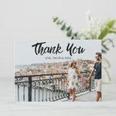 写パーソナライズされたモダン結婚サンキューカード セーブザデート (スタンド正面)
