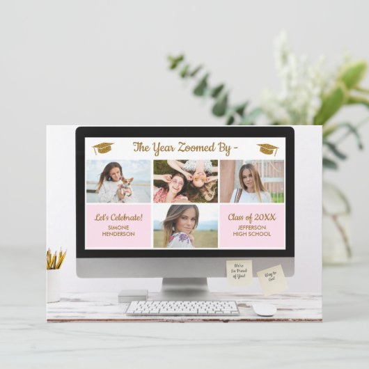 写モダン真コラージュおもしろい卒業パーティー 招待状 (スタンド正面)