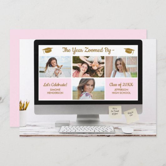 写モダン真コラージュおもしろい卒業パーティー 招待状 (正面/裏面)