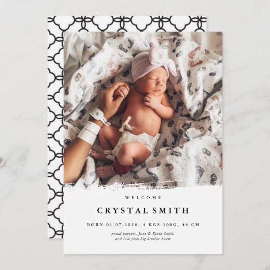 写モダン真出産の告知 |ベビーフォトカード 招待状 (正面/裏面)