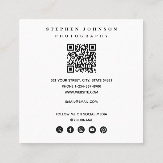 写モダン真3枚QRコードソーシャルメディア スクエア名刺 (裏面)