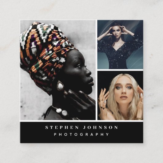 写モダン真3枚QRコードソーシャルメディア スクエア名刺 (正面)