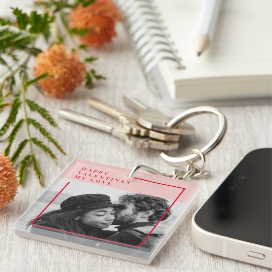 写モダン真 |赤とピンクのハッピーバレンタインデー キーホルダー (正面右)