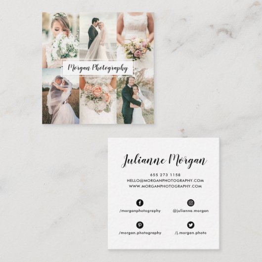 写モダン結婚真の写真コラージュミニマル スクエア名刺 (正面/裏面)