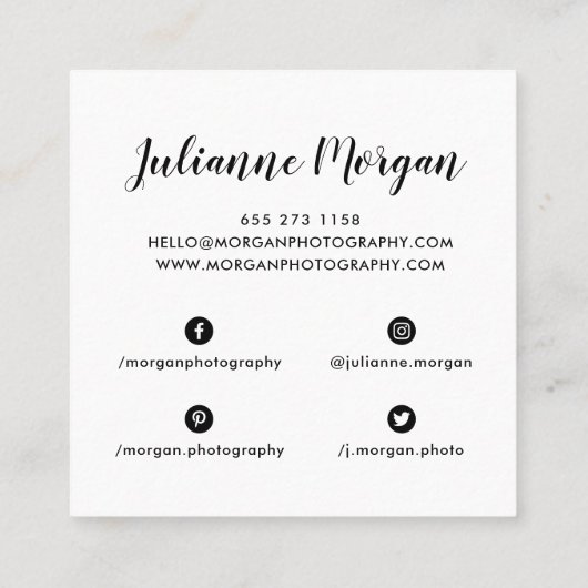 写モダン結婚真の写真コラージュミニマル スクエア名刺 (裏面)