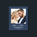 写モダン結婚真パーソナライズされたの夫妻 キャンバスプリント<br><div class="desc">モダンシンプルの切れ端ネイビー青い写真ミセスと結婚ミセスのパーソナライズされたギフトの確立。</div>