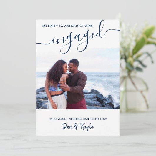 写婚約した真とスエレガントクリプトブルー婚約 案内状 (スタンド正面)