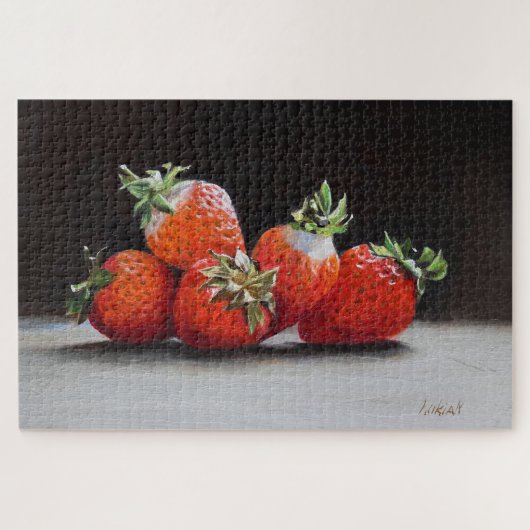 写実的なイチゴの静物油絵 ジグソーパズル (横)