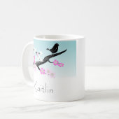 写実的なカスタマイズ可能なすずめの鳥の桜 コーヒーマグカップ (正面左)