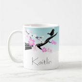 写実的なカスタマイズ可能なすずめの鳥の桜 コーヒーマグカップ (左)