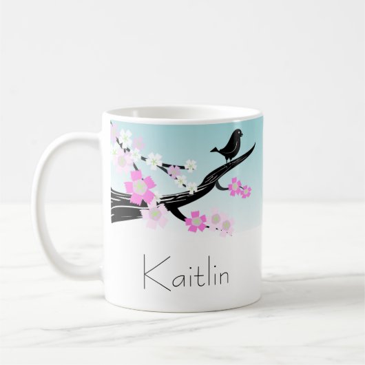 写実的なカスタマイズ可能なすずめの鳥の桜 コーヒーマグカップ (左)