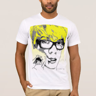 写実的なシルエットの顔の黄色のTシャツ Tシャツ