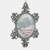 写実的なダイヤモンドのハート|私達の初めてのクリスマス スノーフレークピューターオーナメント (左)