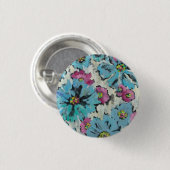 写実的なピンクおよび青い花柄 缶バッジ (正面&裏面)