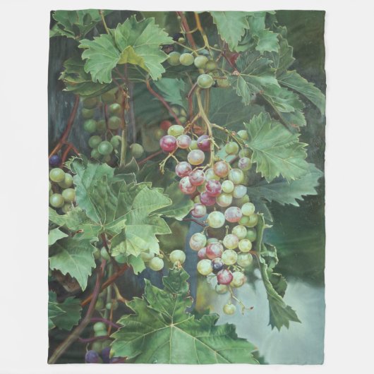 写実的なブドウのつると葉 - 美術品 フリースブランケット (正面)