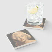 写実的な灰色のマリリン ストーンコースター (横)