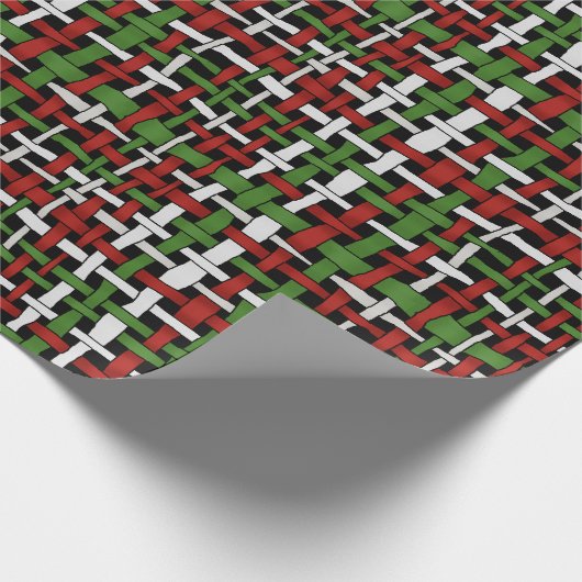 写実的な編まれたバーラップの季節的で赤い緑の白 ラッピングペーパー (角)