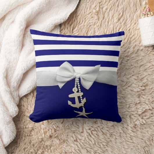写実的な航海のな青い縞の白いリボン及び魅力 クッション (ブランケット)