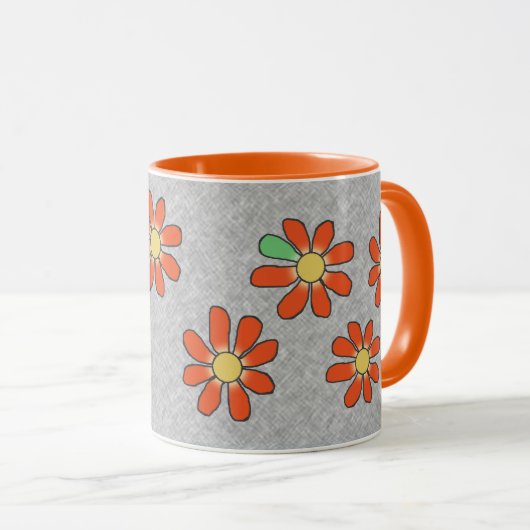 写実的な花のオレンジ灰色 マグカップ (正面右)
