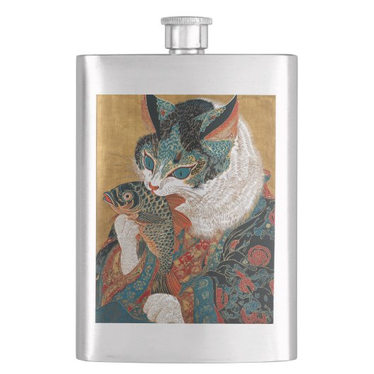 写楽スタイル浮世絵歌舞伎猫 フラスク (正面)