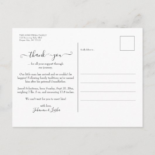 写真ありがとうお誕生発表郵便カード 案内ポストカード (裏面)