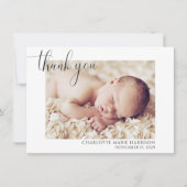 写真ありがとうエレガントスクリプト誕生発表 招待状 (正面)