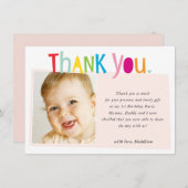 写真ありがとうカラフルモダンタイポグラフィ サンキューカード (正面/裏面)