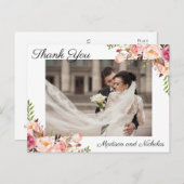 写真ありがとうピンクの花素朴付きポストカード ポストカード (正面/裏面)