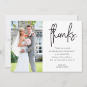 写真ありがとうモダン黒い手書きカジュアル サンキューカード (正面)