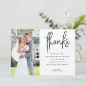 写真ありがとうモダン黒い手書きカジュアル サンキューカード (スタンド正面)