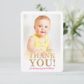 写真ありがとう可愛い金ゴールドグリッターピンクの水色 サンキューカード (スタンド正面)