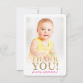 写真ありがとう可愛い金ゴールドグリッターピンクの水色 サンキューカード (正面)