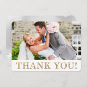 写真ありがとう可愛い金ゴールドグリッター結婚文字 サンキューカード (正面/裏面)