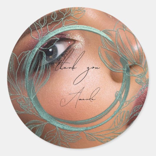 写真ありがとう名前Magnoliaフローラフレームティール（緑がかった色） ラウンドシール (正面)