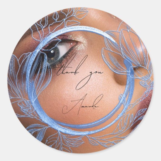 写真ありがとう名前Magnoliaフローラブルー ラウンドシール (正面)