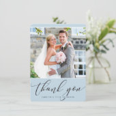 写真ありがとう書かわいらし道ブルー淡い色の サンキューカード (スタンド正面)
