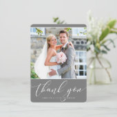 写真ありがとう結婚の書かわいらし跡グレー サンキューカード (スタンド正面)