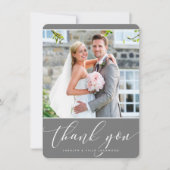 写真ありがとう結婚の書かわいらし跡グレー サンキューカード (正面)
