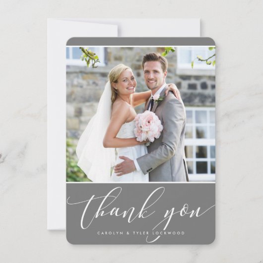 写真ありがとう結婚の書かわいらし跡グレー サンキューカード (正面)