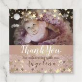 写真ありがとう誕生日シャイニーピンクと金ゴールドの星 フェイバータグ (正面)