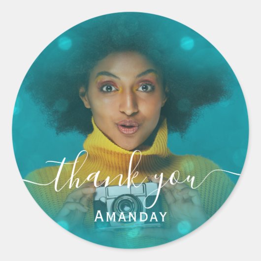 写真ありがとう ピンクの誕生日パーティーの女の子 ティール ラウンドシール (正面)