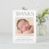 写真ありがとう　モダンセリフフォント　新しい赤ちゃん サンキューカード (スタンド正面)
