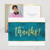 写真ありがとう モダン ターコイズブルー ゴールド スクリプト サンキューカード (正面/裏面)