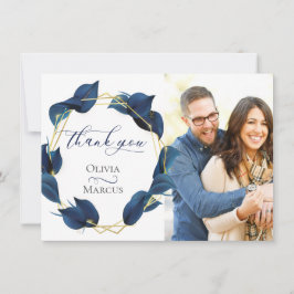 写真ありがとう モダン ディープインディゴブルー ゴールド サンキューカード